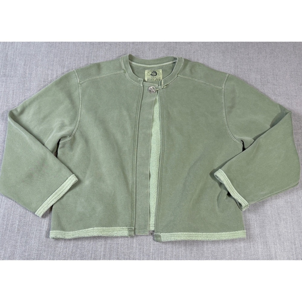 Authentic Pigment Fleece Cardigan Jacket Sage Green Garment Dyed Large R3 52